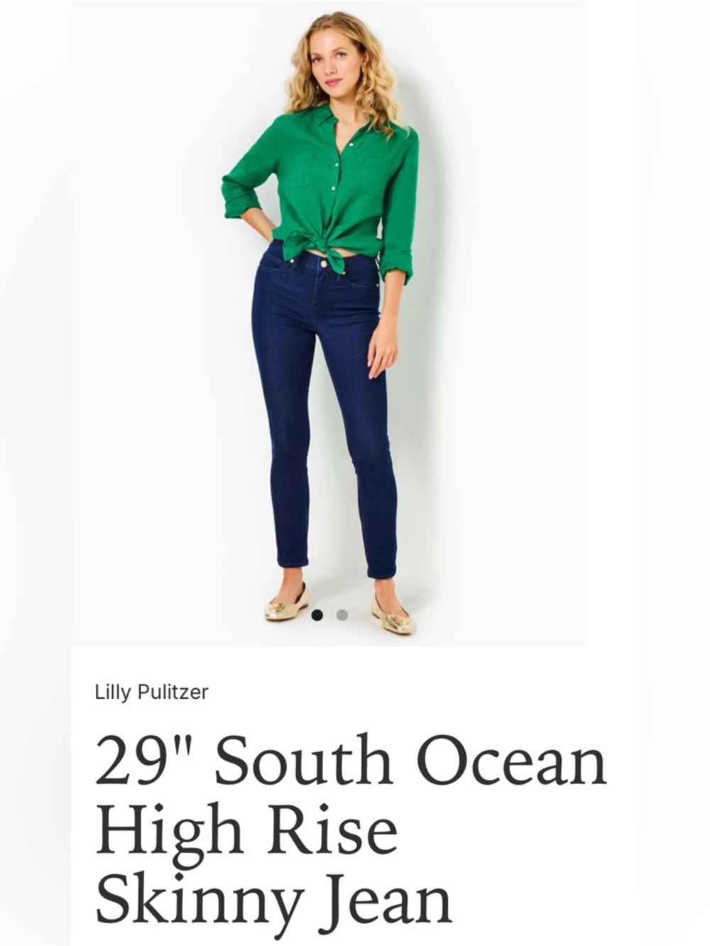 Lilly Pulitzer 29" South Ocean High Rise Skinny Jean, dark wash, size 8